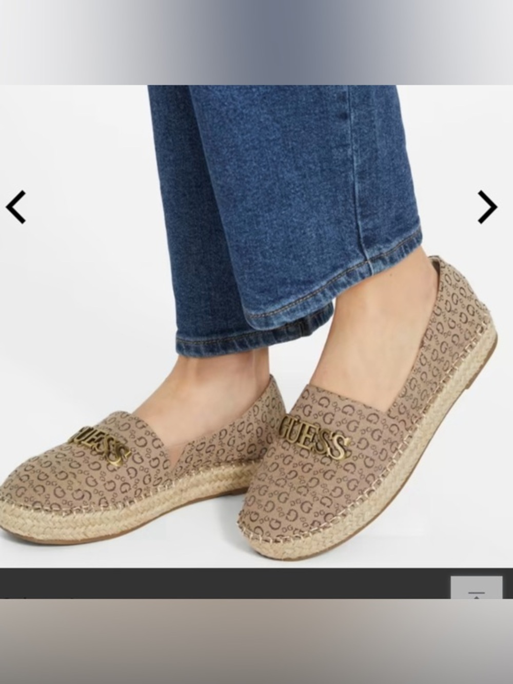 Guess Beige Logo Espadrille Flats with Gold Hardware